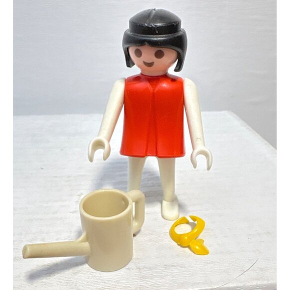 Vintage 1974 Playmobil Figure Red Outfit Black Hair Yellow Scarf Watering Can - Picture 4 of 8